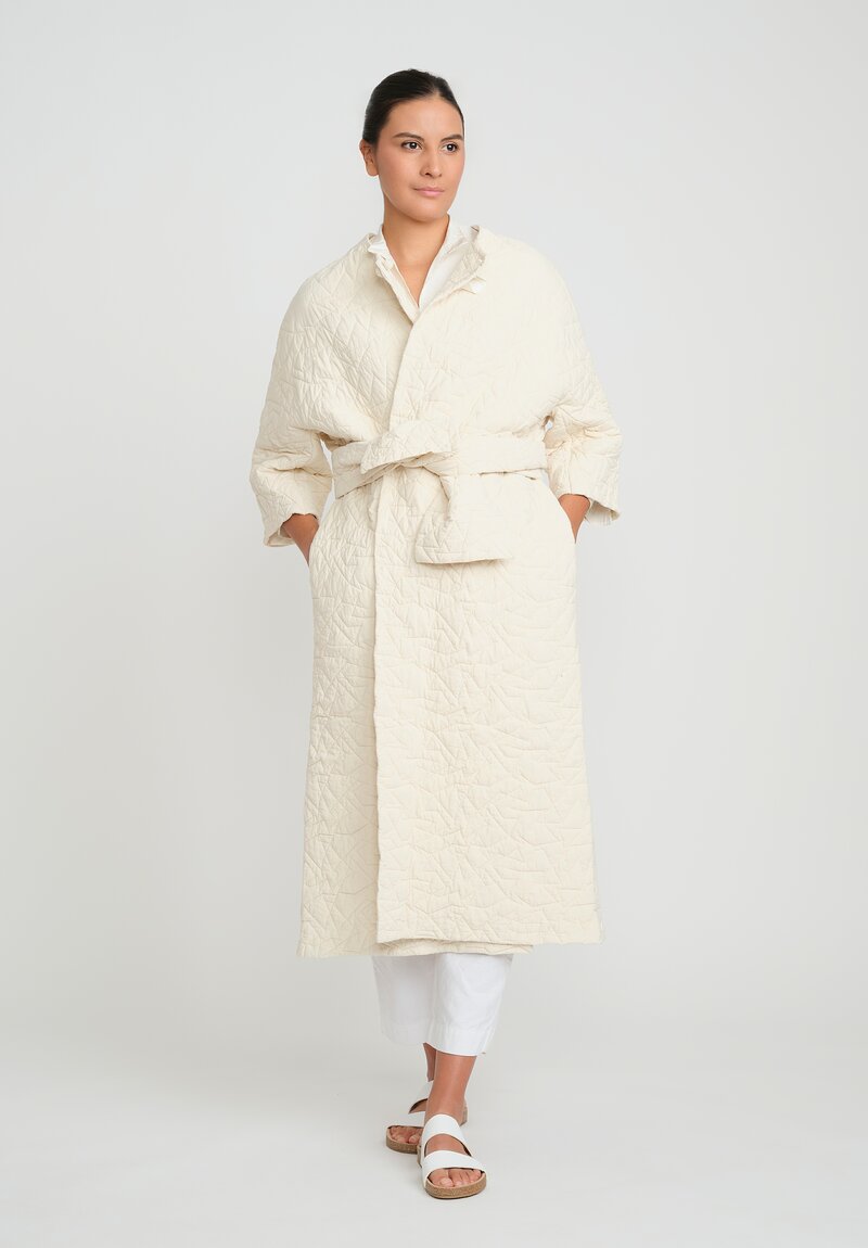 Daniela Gregis Washed Cotton & Wool Poppy Quilted Long Coat in Panna ...