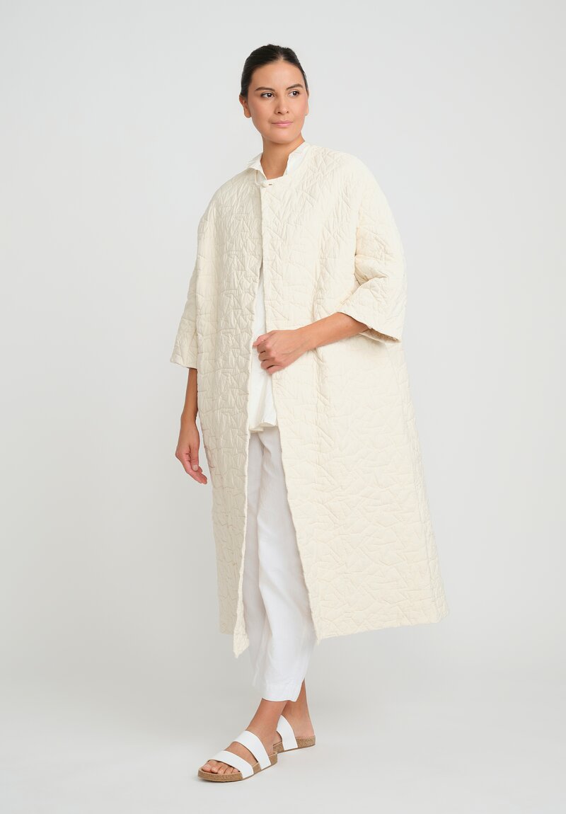 Daniela Gregis Washed Cotton & Wool Poppy Quilted Long Coat in Panna Cream	