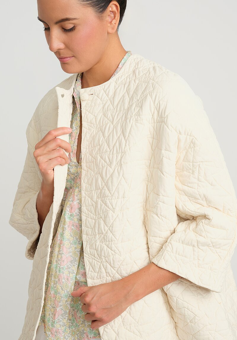 Daniela Gregis Washed Cotton & Wool Poppy Quilted Coat in Panna Cream