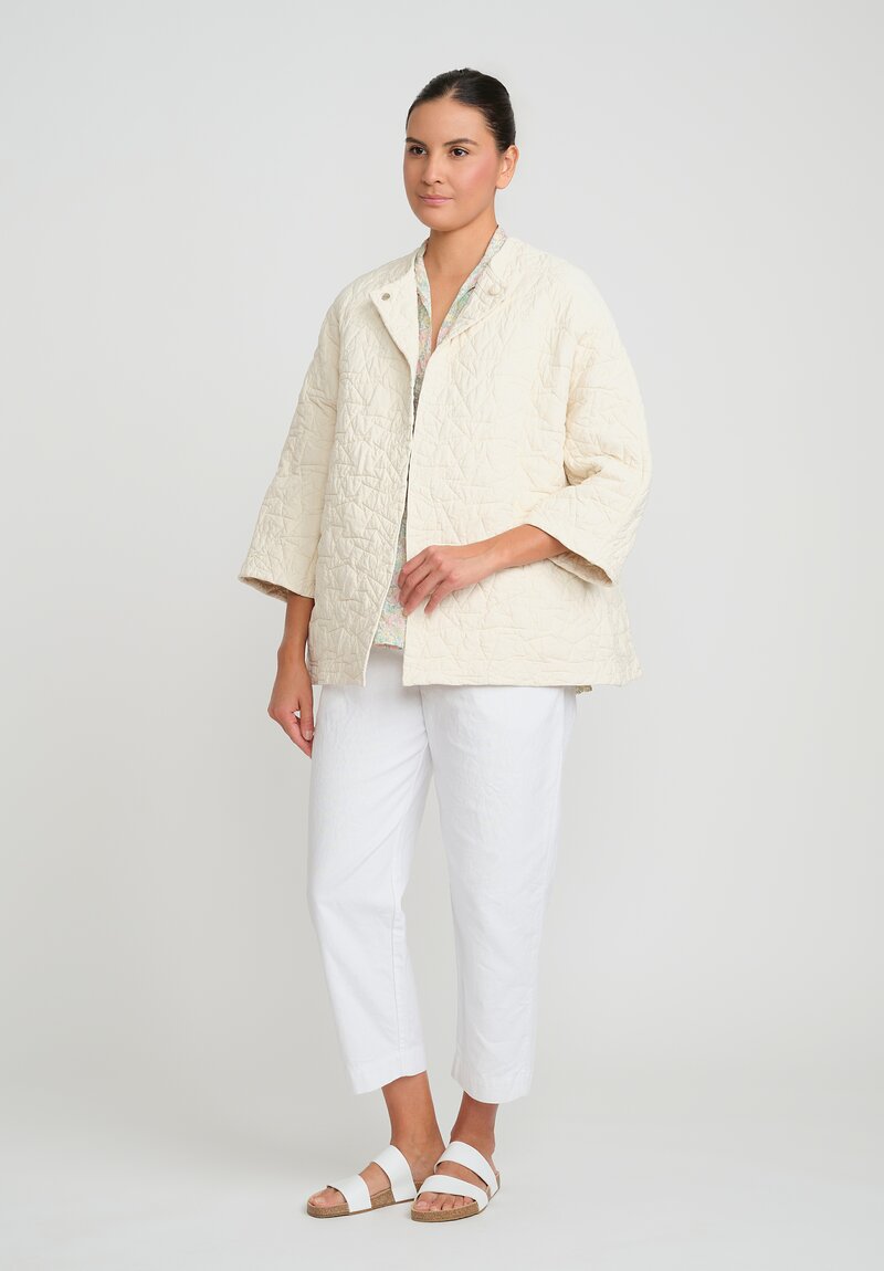 Daniela Gregis Washed Cotton & Wool Poppy Quilted Coat in Panna Cream