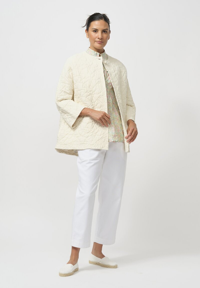 Daniela Gregis Washed Cotton & Wool Poppy Quilted Coat in Panna Cream	