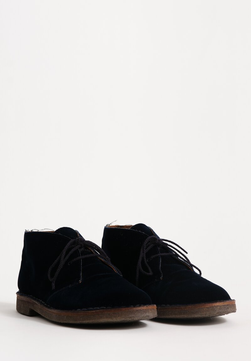 Daniela Gregis Cotton Velvet Polacchino Short Ankle Boot in Navy Blue	