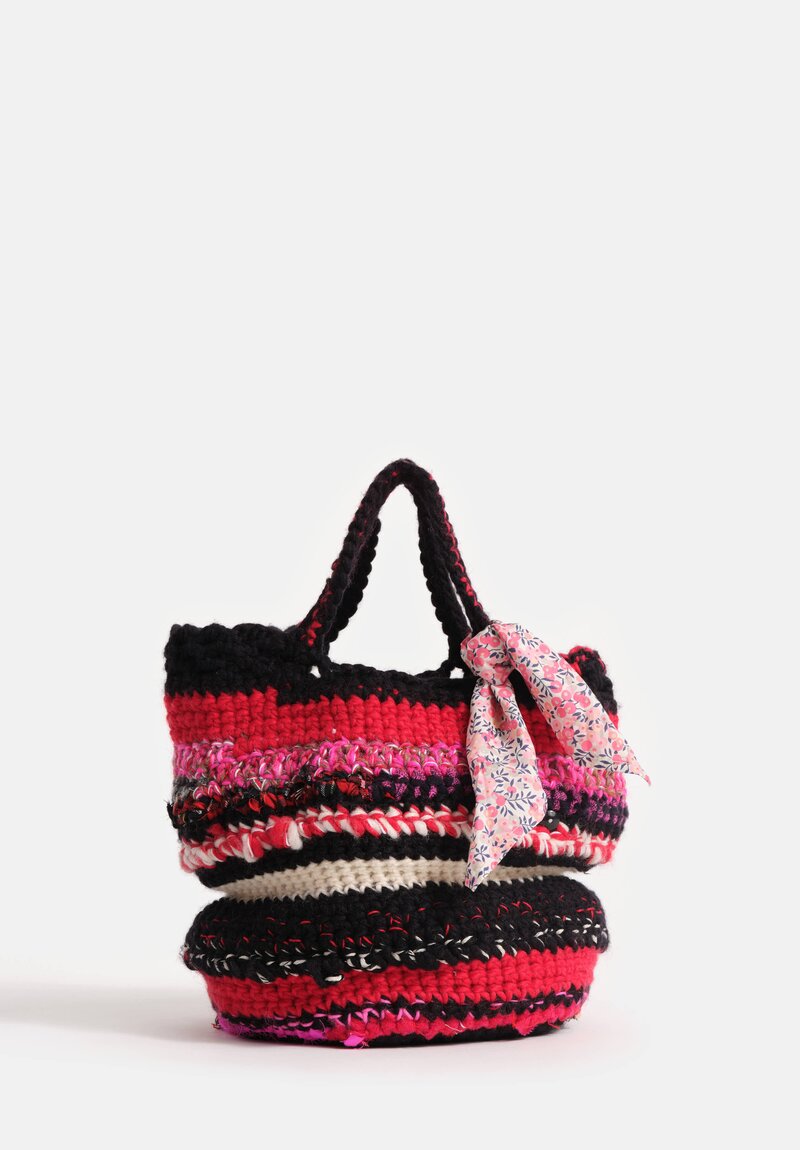 Daniela Gregis Wool Crochet Taccuino Bag in Red and Black Multi