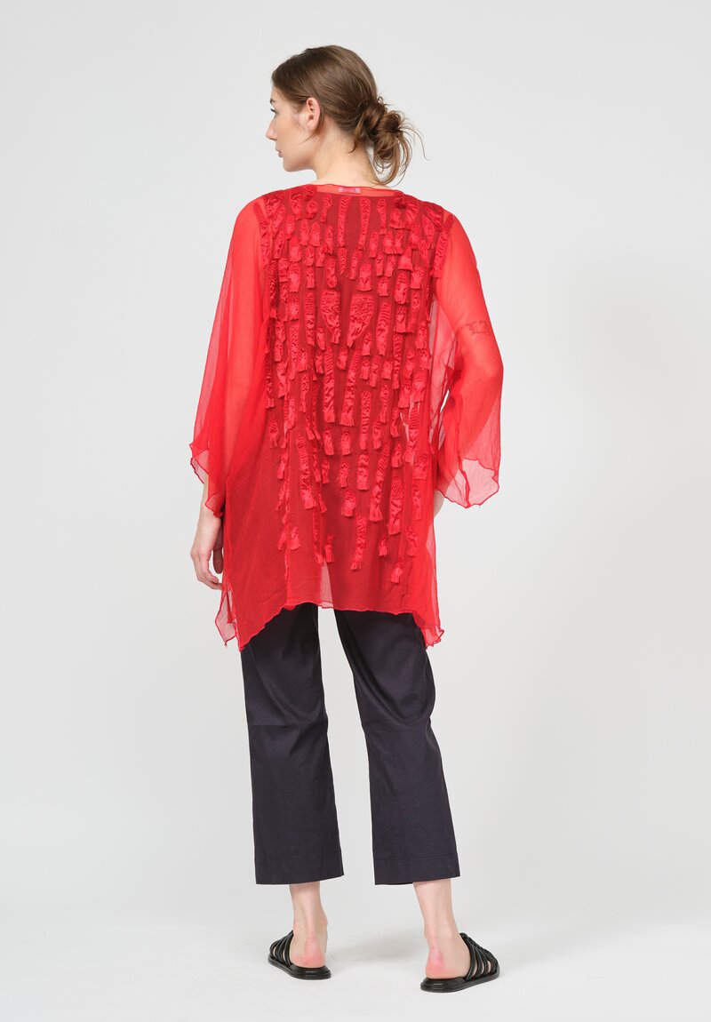 Shi Silk Chiffon Hand Embroidered Tunic in Red	