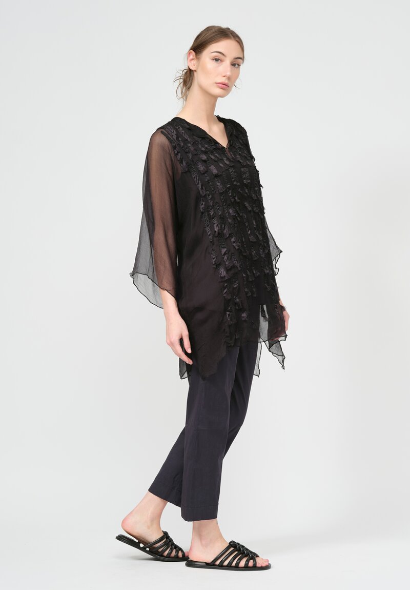 Shi Silk Chiffon Hand Embroidered Tunic in Black	