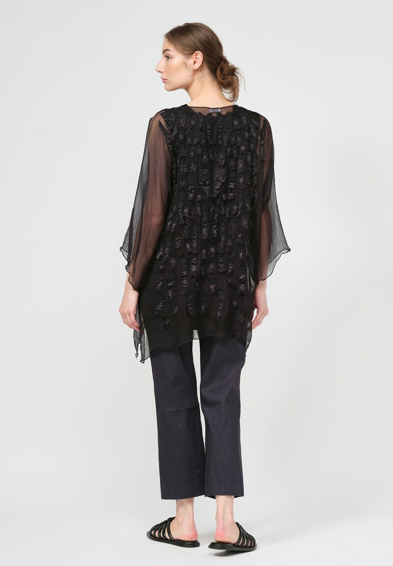 Shi Silk Chiffon Hand Embroidered Tunic in Black	