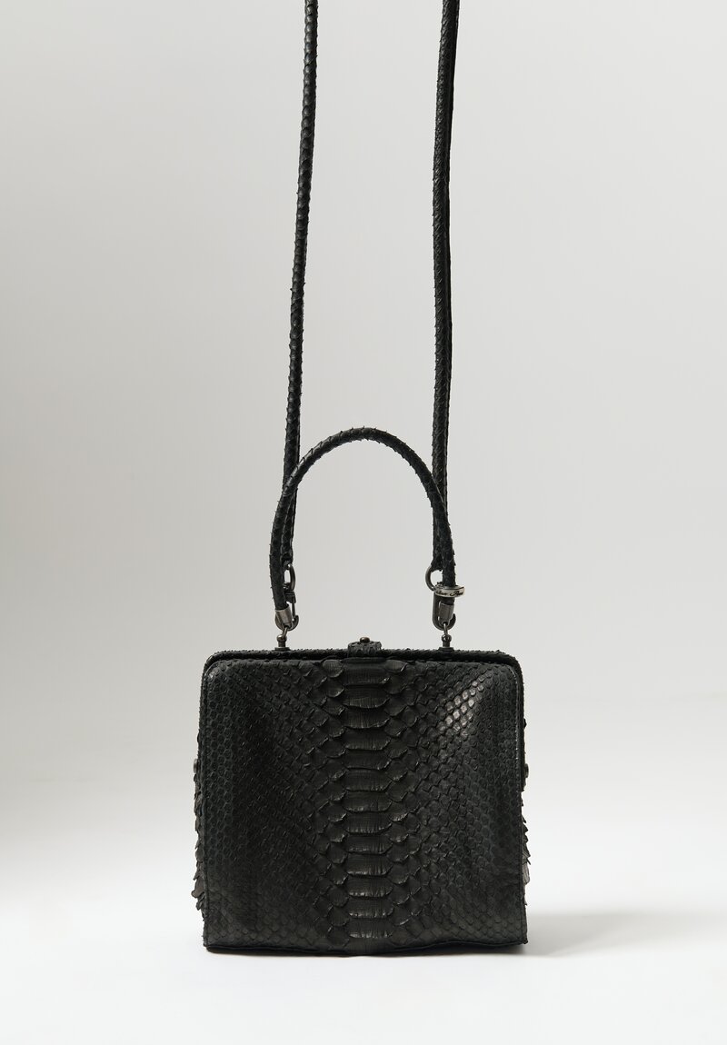 Christian Peau Python 2 Way Handbag with Removeable Shoulder Strap Black	