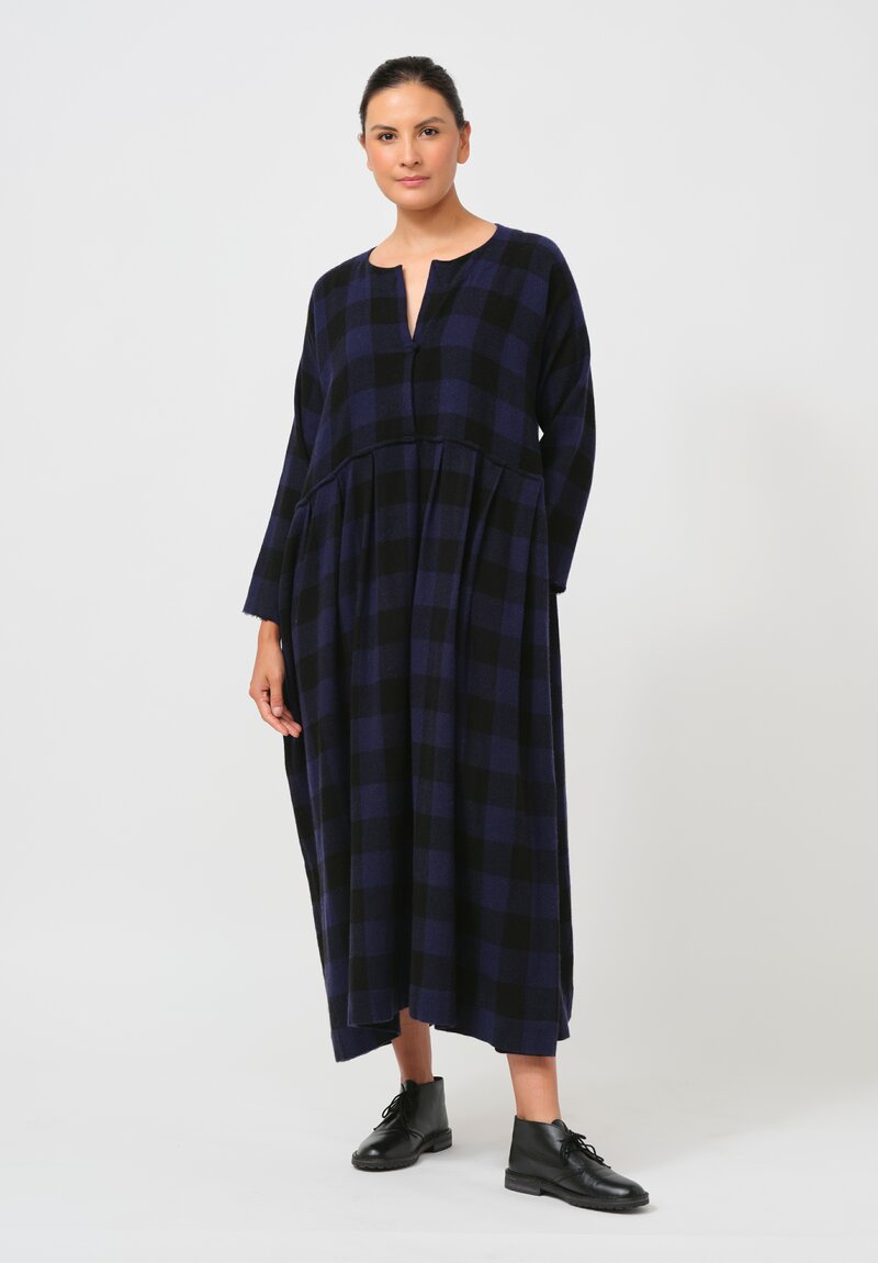 Daniela Gregis Cashmere Abito Dress in Black and Blue Check	