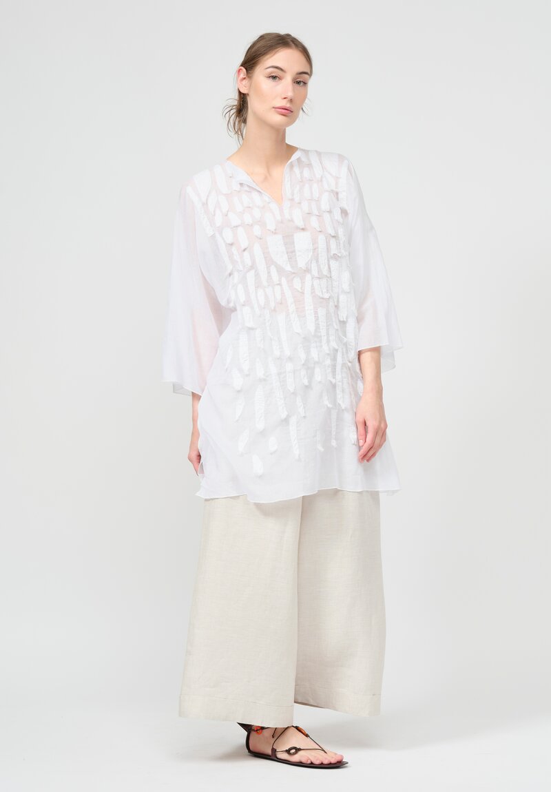 Shi Hand Embroidered Cotton Voile Tunic in White	