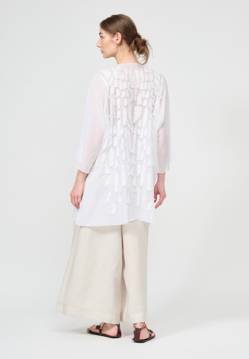 Shi Hand Embroidered Cotton Voile Tunic in White	