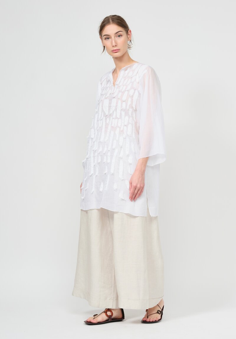 Shi Hand Embroidered Cotton Voile Tunic in White	