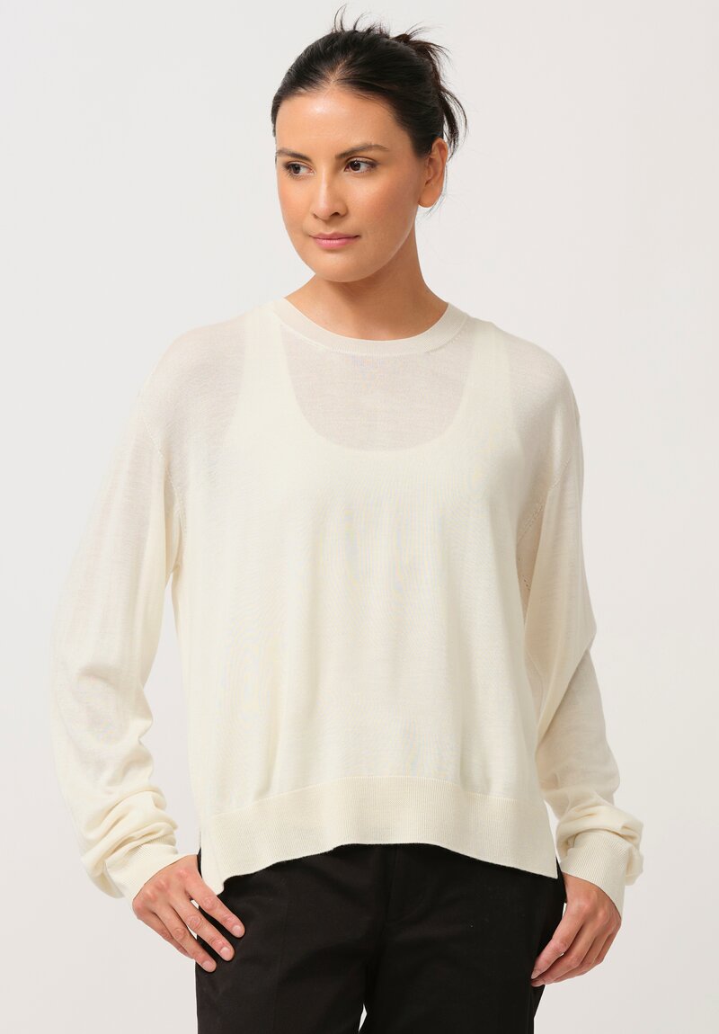 Jil Sander Cashmere & Silk Crewneck Sweater in Natural White	