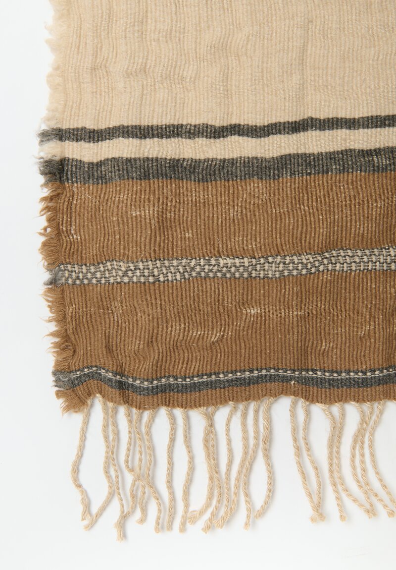 The House of Lyria Jute and Cashmere Veggente Throw in Natural & Grey Stripe