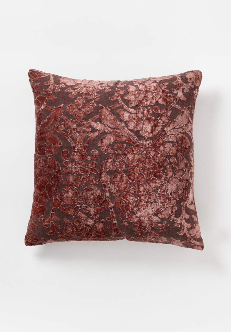 The House of Lyria Cotton & Velvet Floral Jacquard Genista Square Pillow in Sangria Red	