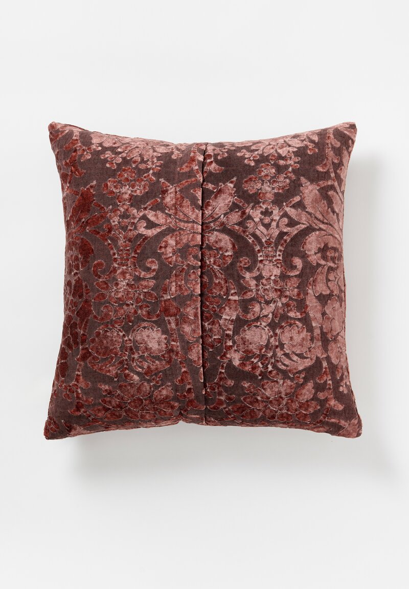 The House of Lyria Cotton & Velvet Floral Jacquard Genista Square Pillow in Sangria Red	