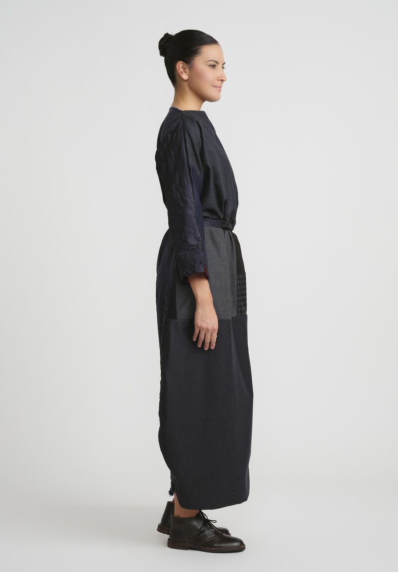 Daniela Gregis Wool & Silk Patchwork Abito Lunedi Note Dress in Navy Blue & Black