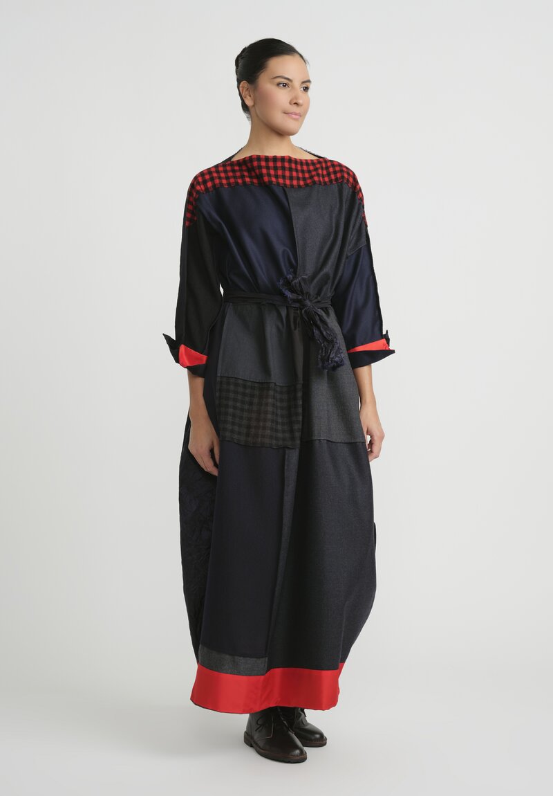 Daniela Gregis Wool & Silk Patchwork Abito Lunedi Note Dress in Navy Blue & Black