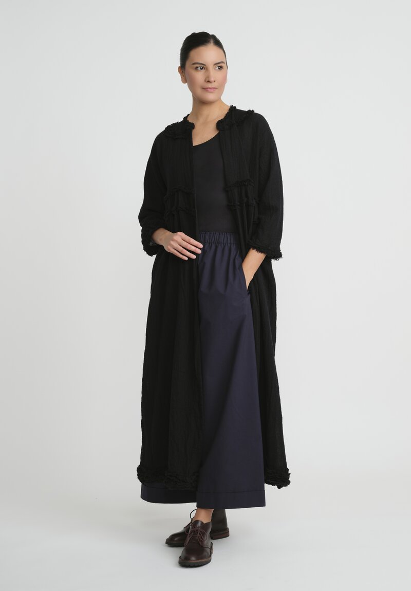 Daniela Gregis Washed Wool Cappotto Mandolino Coat in Nero Black