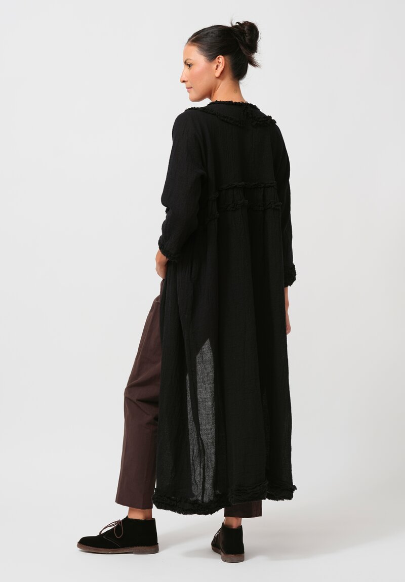 Daniela Gregis Washed Wool Cappotto Mandolino Coat in Nero Black	