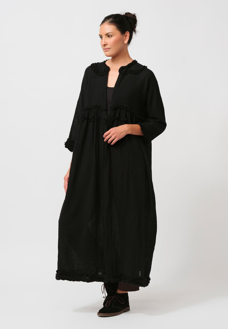 Daniela Gregis Washed Wool Cappotto Mandolino Coat in Nero Black	