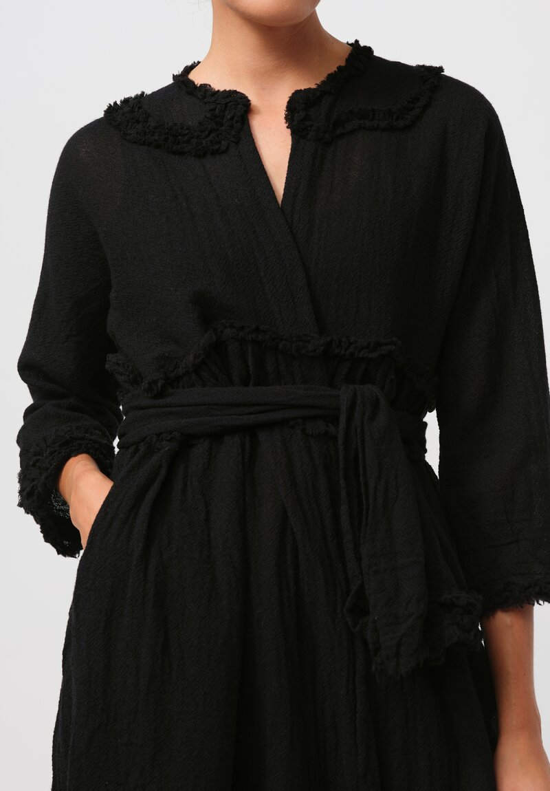 Daniela Gregis Washed Wool Cappotto Mandolino Coat in Nero Black	