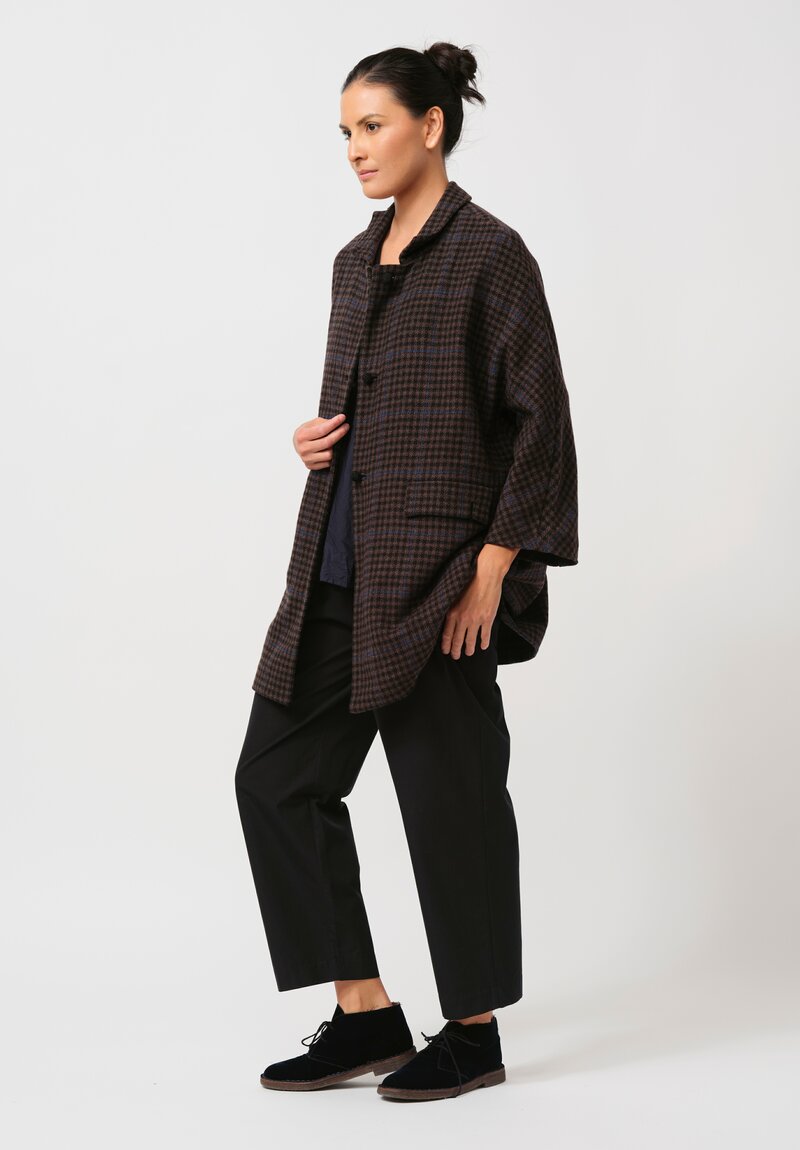 Daniela Gregis Washed Wool Cappotto Papavero Note Coat in Check Brown & Blue	