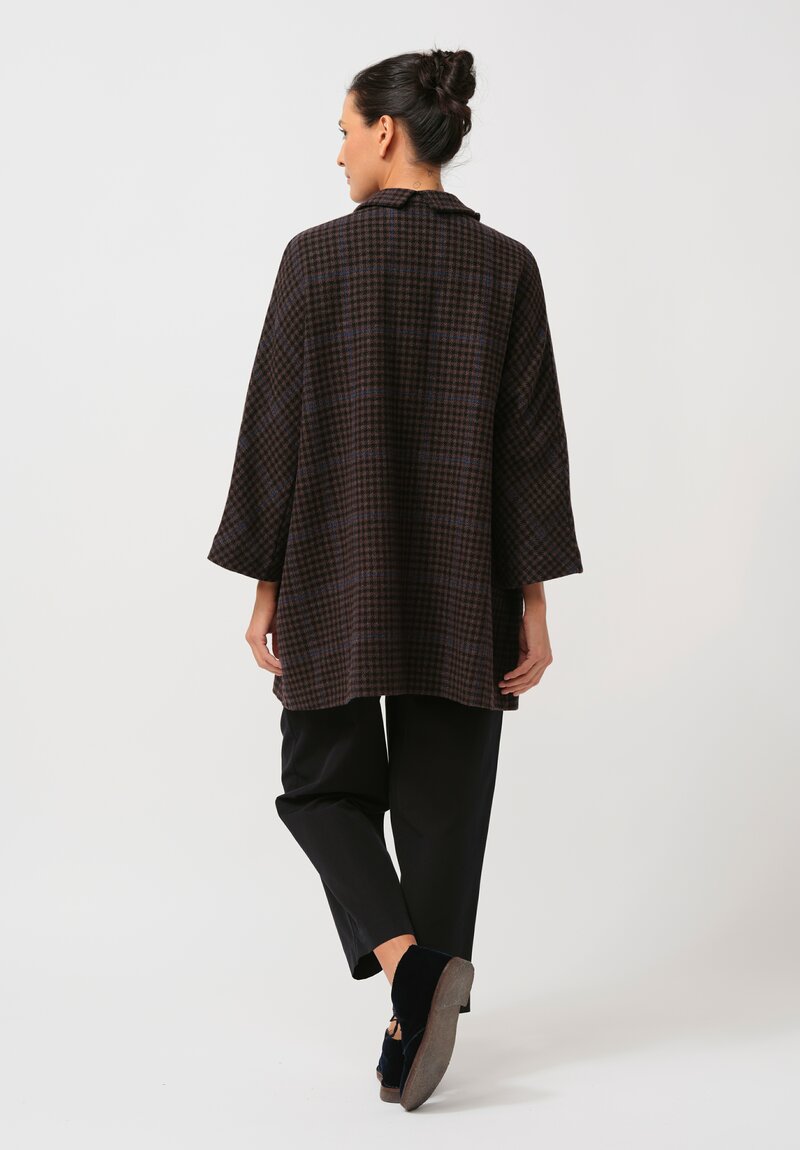 Daniela Gregis Washed Wool Cappotto Papavero Note Coat in Check Brown & Blue	