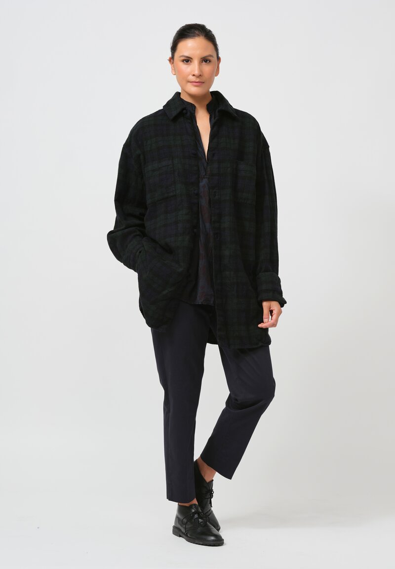 Daniela Gregis Washed Wool Camicia Uomo Taschino Shirt in Green & Black Check	