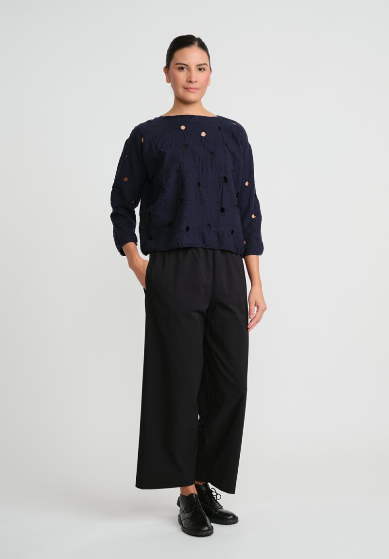 Daniela Gregis Washed Wool Camicia Collo Tondo Shirt in Navy Blue