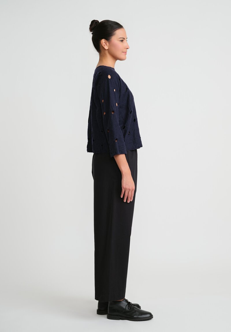 Daniela Gregis Washed Wool Camicia Collo Tondo Shirt in Navy Blue