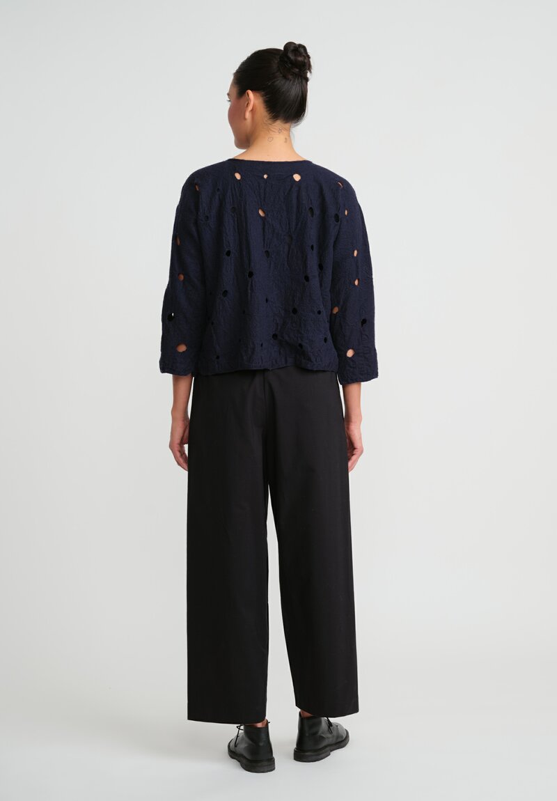 Daniela Gregis Washed Wool Camicia Collo Tondo Shirt in Navy Blue