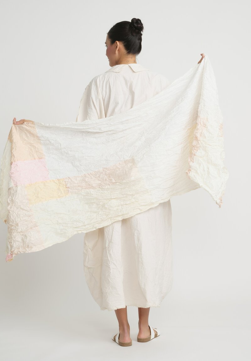 Daniela Gregis Washed Silk Patchwork Scialle Piano Shawl in Pink & White Multi