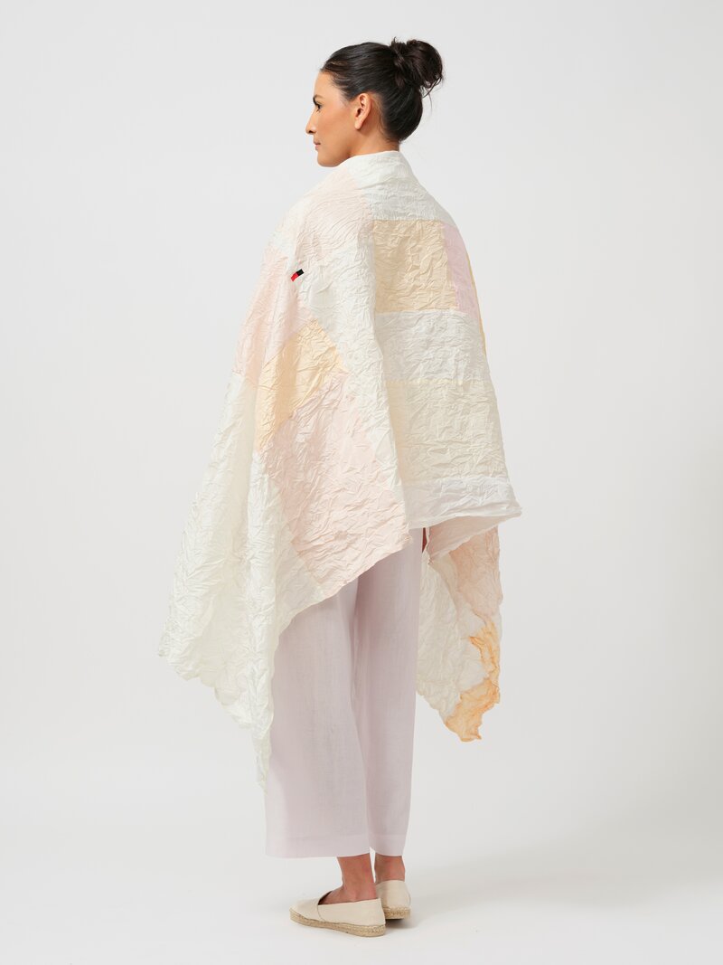 Daniela Gregis Washed Silk Patchwork Scialle Piano Shawl in Pink, White & Peach