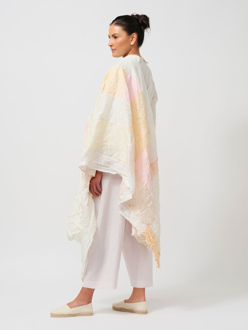 Daniela Gregis Washed Silk Patchwork Scialle Piano Shawl in Pink, White & Peach