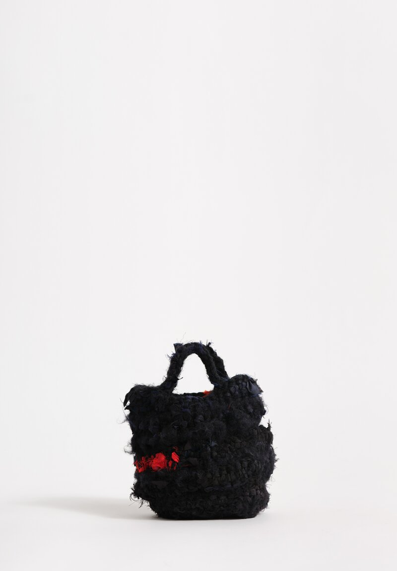 Daniela Gregis Wool & Silk Crochet Violino Bag in Nero Black and Blue