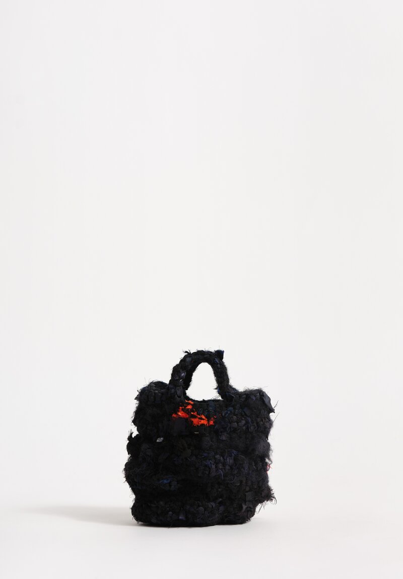 Daniela Gregis Wool & Silk Crochet Violino Bag in Nero Black and Blue