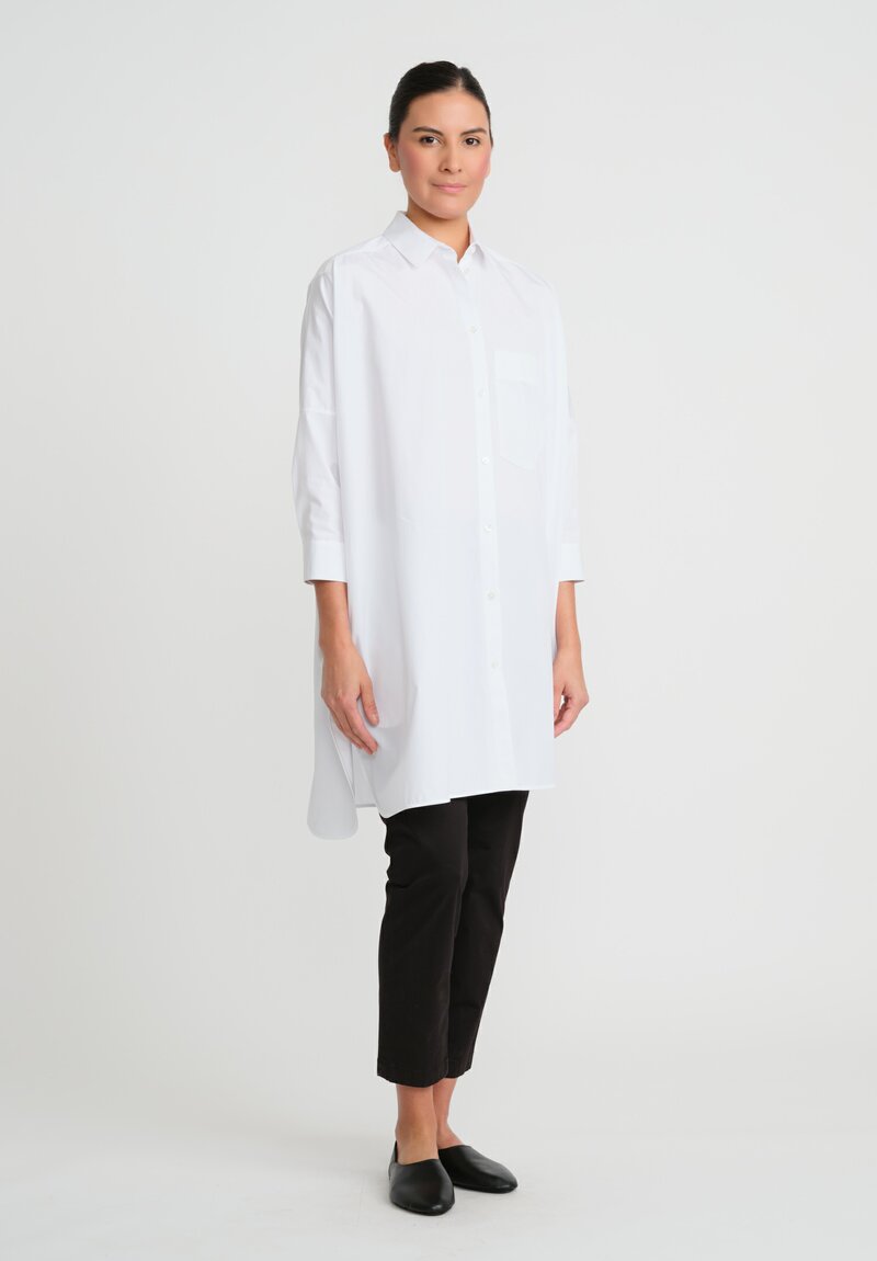 Jil Sander Cotton Poplin Shirt with Embroidered Monogram in Optic White	