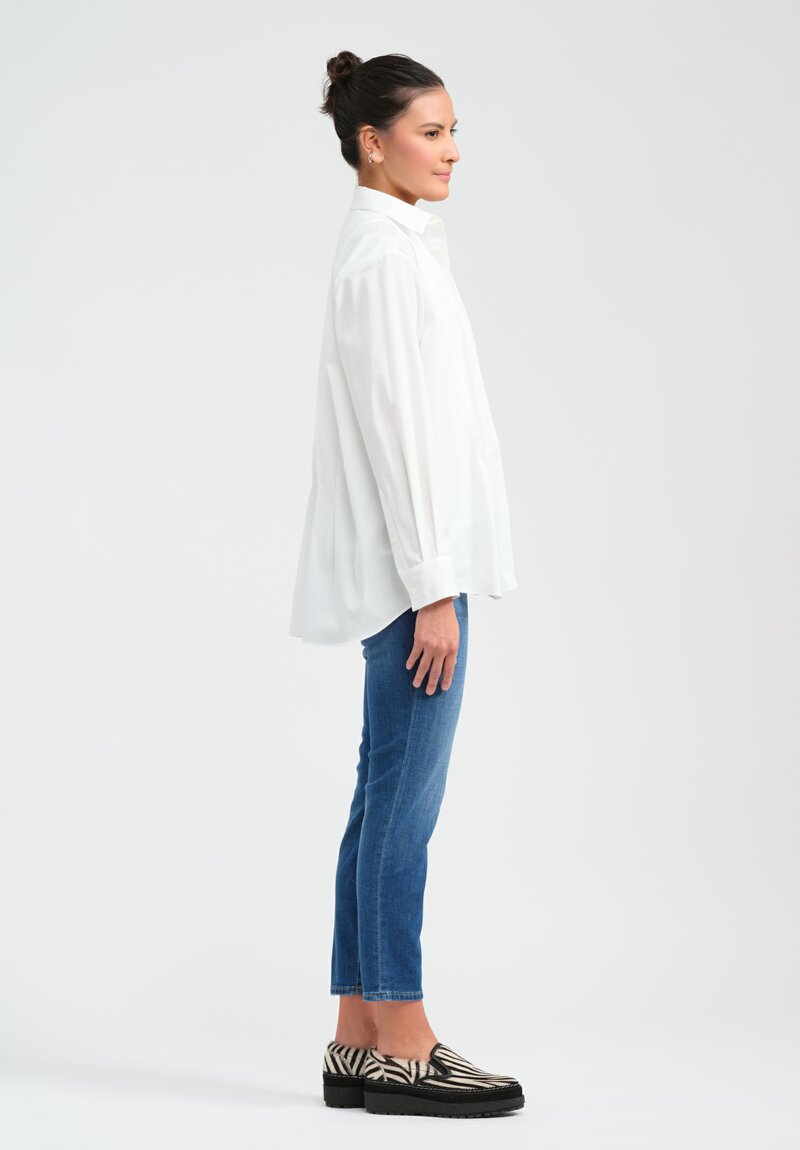 Sacai Cotton Poplin Collared Pleated Long-Sleeve Shirt in White