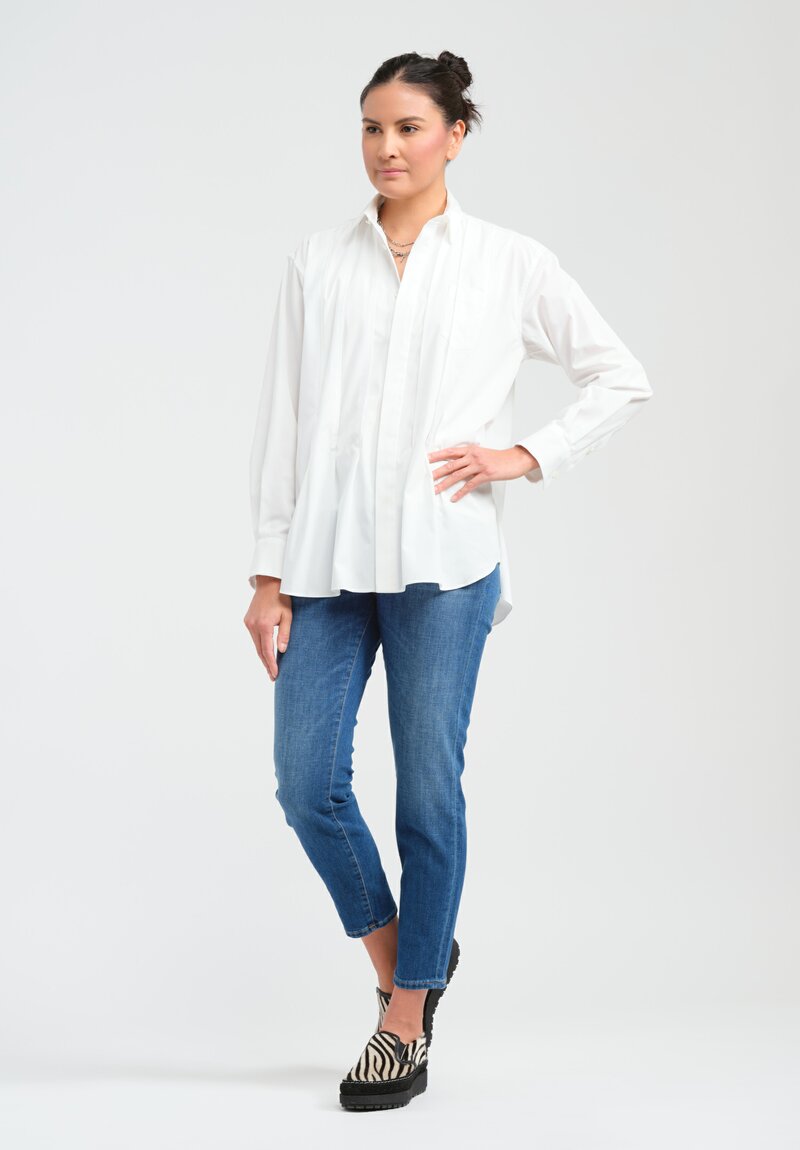 Sacai Cotton Poplin Collared Pleated Long-Sleeve Shirt in White