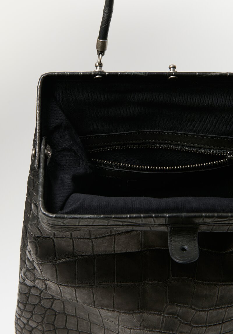 Christian Peau Medium Frame Crocodile Leather Handbag in Black	