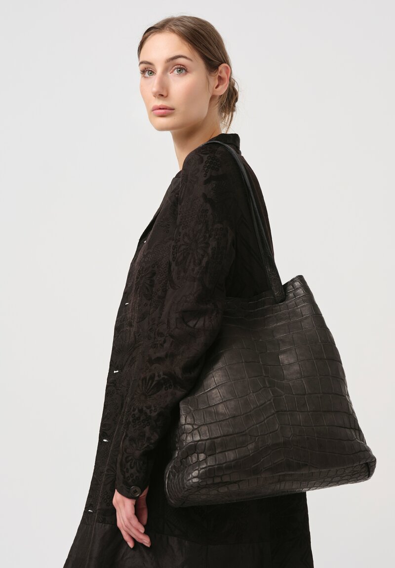 Christian Peau Large Crocodile Leather Tote in Black	