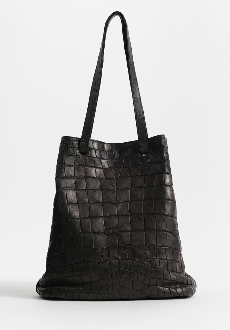 Christian Peau Large Crocodile Leather Tote in Black
