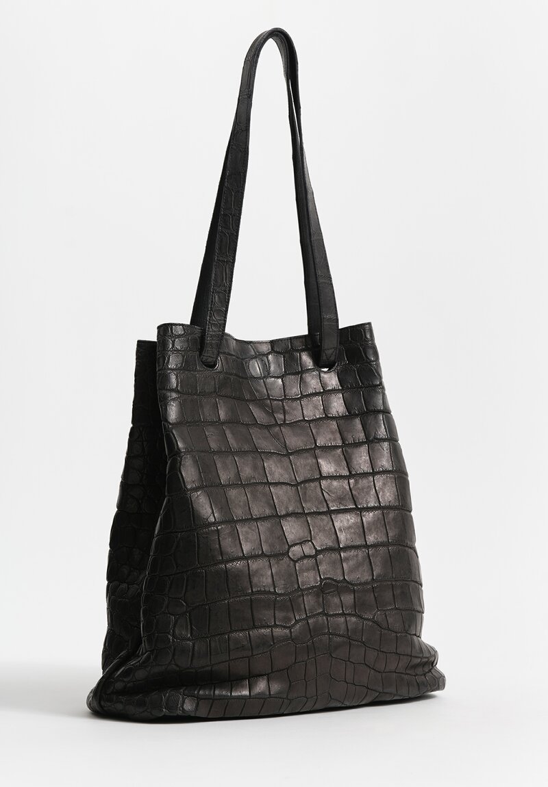 Christian Peau Large Crocodile Leather Tote in Black