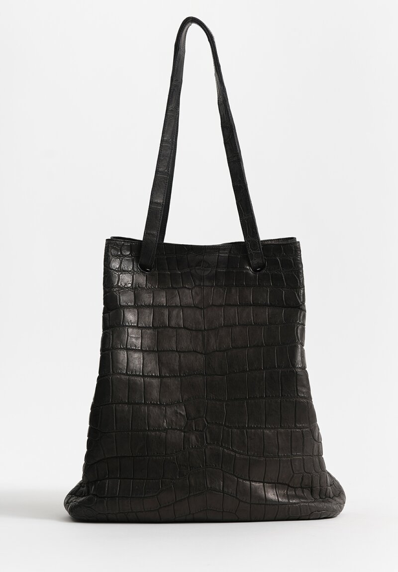 Christian Peau Large Crocodile Leather Tote in Black