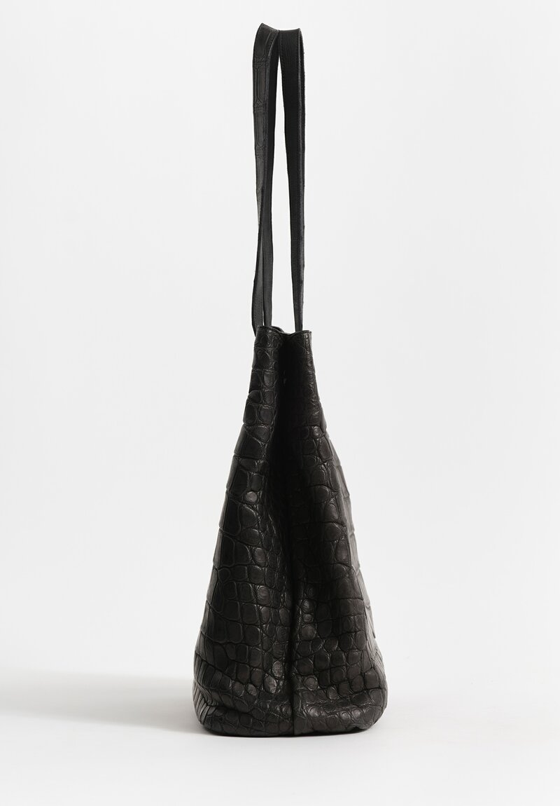 Christian Peau Large Crocodile Leather Tote in Black
