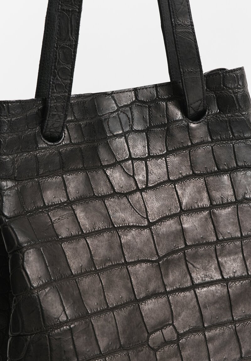 Christian Peau Large Crocodile Leather Tote in Black