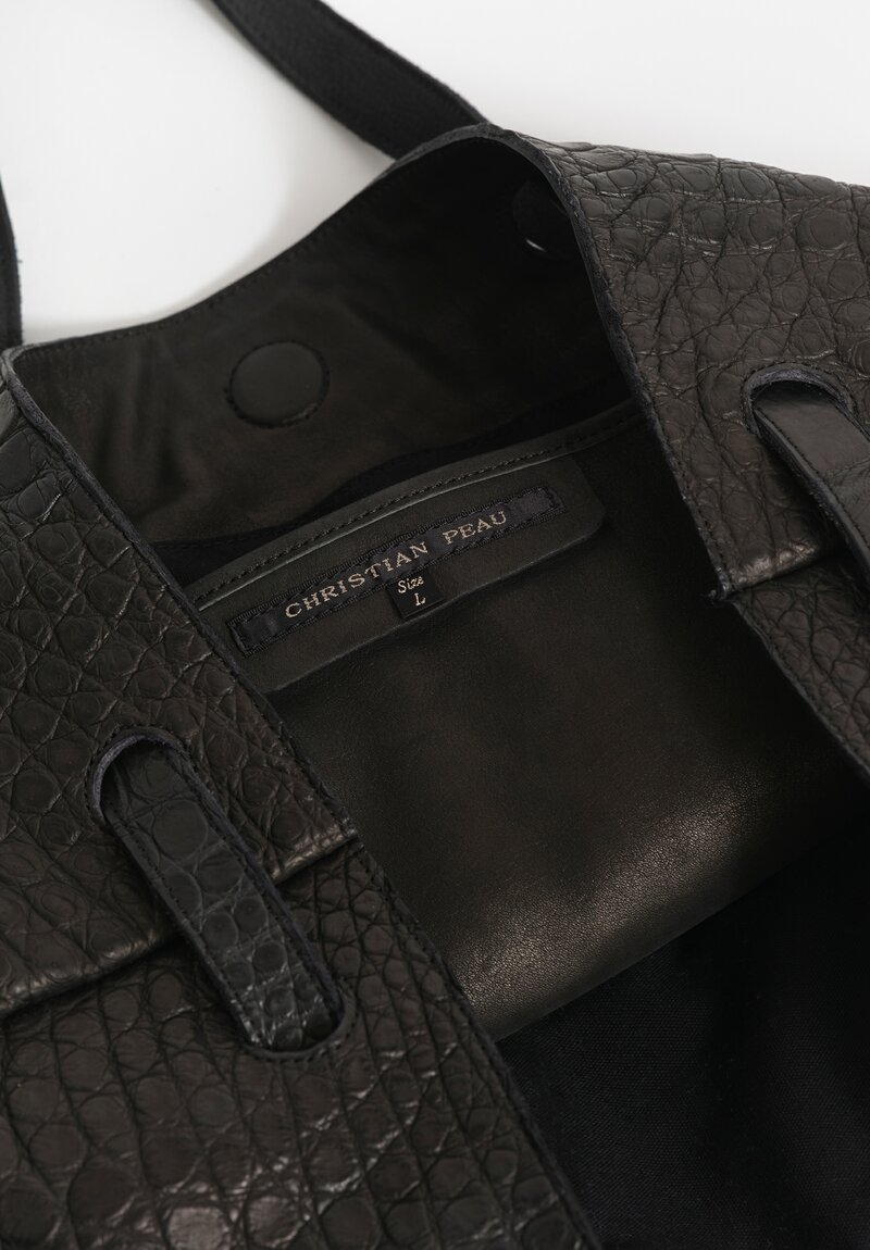 Christian Peau Large Crocodile Leather Tote in Black