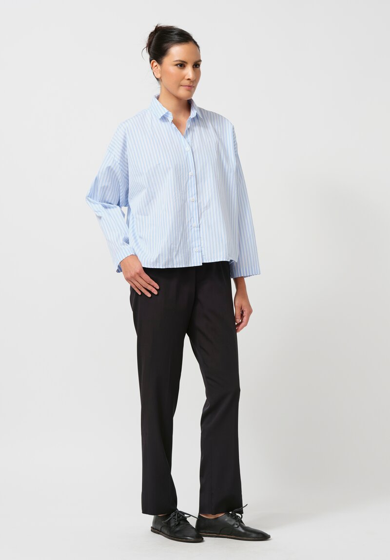 Bergfabel Washed Cotton Poplin Short Overshirt in Stripe Blue	