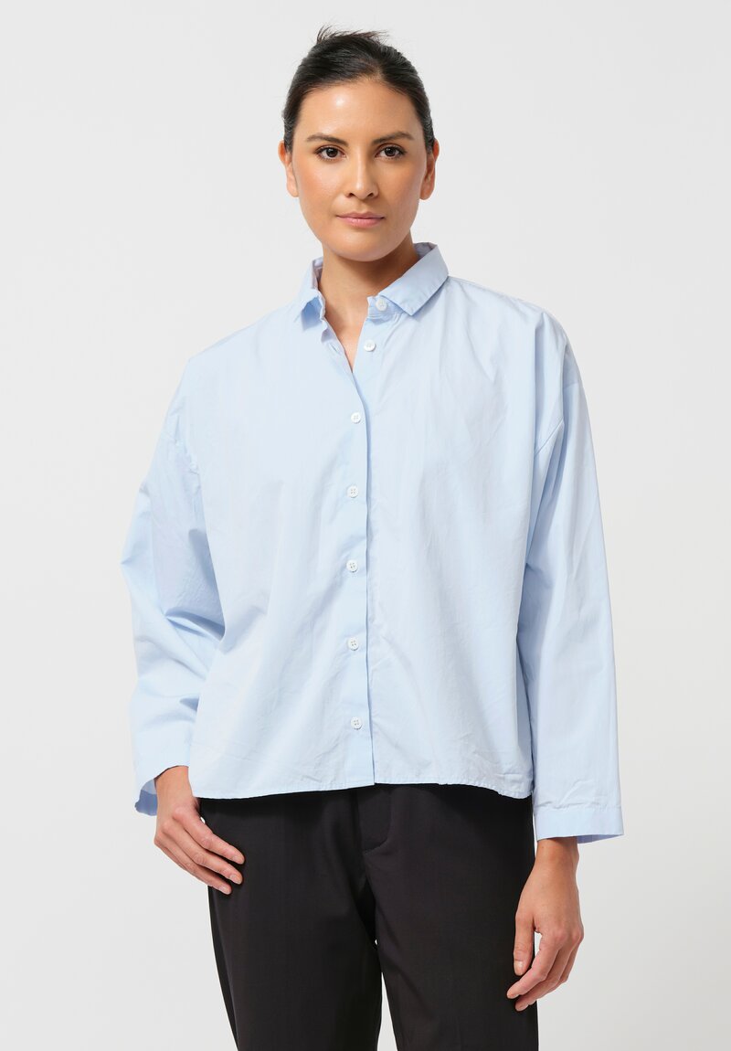 Bergfabel Washed Cotton Poplin Short Overshirt in Sky Blue	