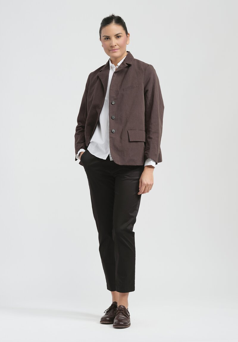 Bergfabel Washed Paper Cotton & Linen Farmer Jacket in Chocolate